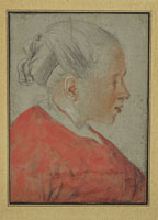 Cornelis Dusart A young girl, bust length, in profile to the right wearing a red jacket