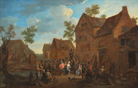 Manner of David Teniers the Younger Figures dancing and feasting outside a tavern