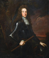 After Sir Godfrey Kneller Portrait of Sir Henry Booth, half-length, in armour, before a landscape