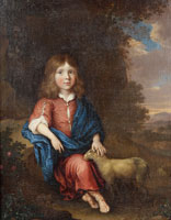 Johannes van Haensbergen Portrait of a young boy seated, small full-length, as a shepherd