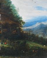 Joseph van Bredael A mountainous landscape with a figure reading before a cottage