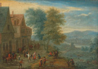 Circle of Mathys Schoevaerdts A village scene with figures dancing