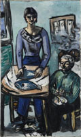 Max Beckmann The Kitchen - Quappi with Fish