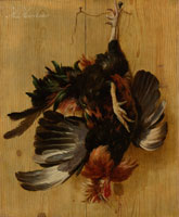 Possibly Melchior d' Hondecoeter Dead Cock Hanging from a Nail