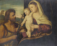 Studio of Palma Vecchio The Madonna and Child with Saint John the Baptist
