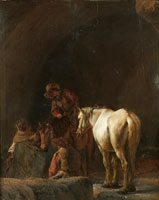 Pieter Cornelisz. Verbeeck Figures and horses resting inside a cave