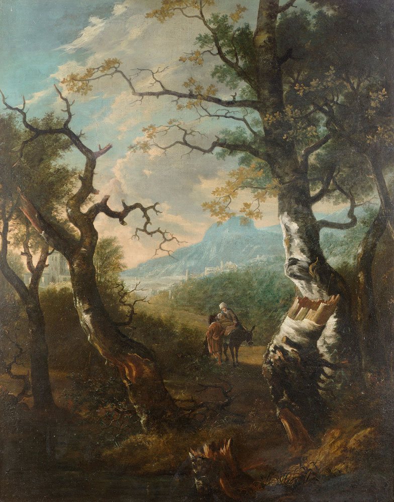 Follower of Adam Pynacker - An Italianate landscape with travellers on a country path
