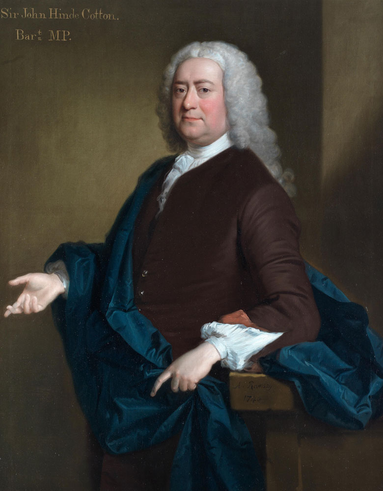 Allan Ramsay - Portrait of Sir John Hynde Cotton, 3rd Bt. (died 1752), three-quarter-length, in a burgundy coat and a blue cloak