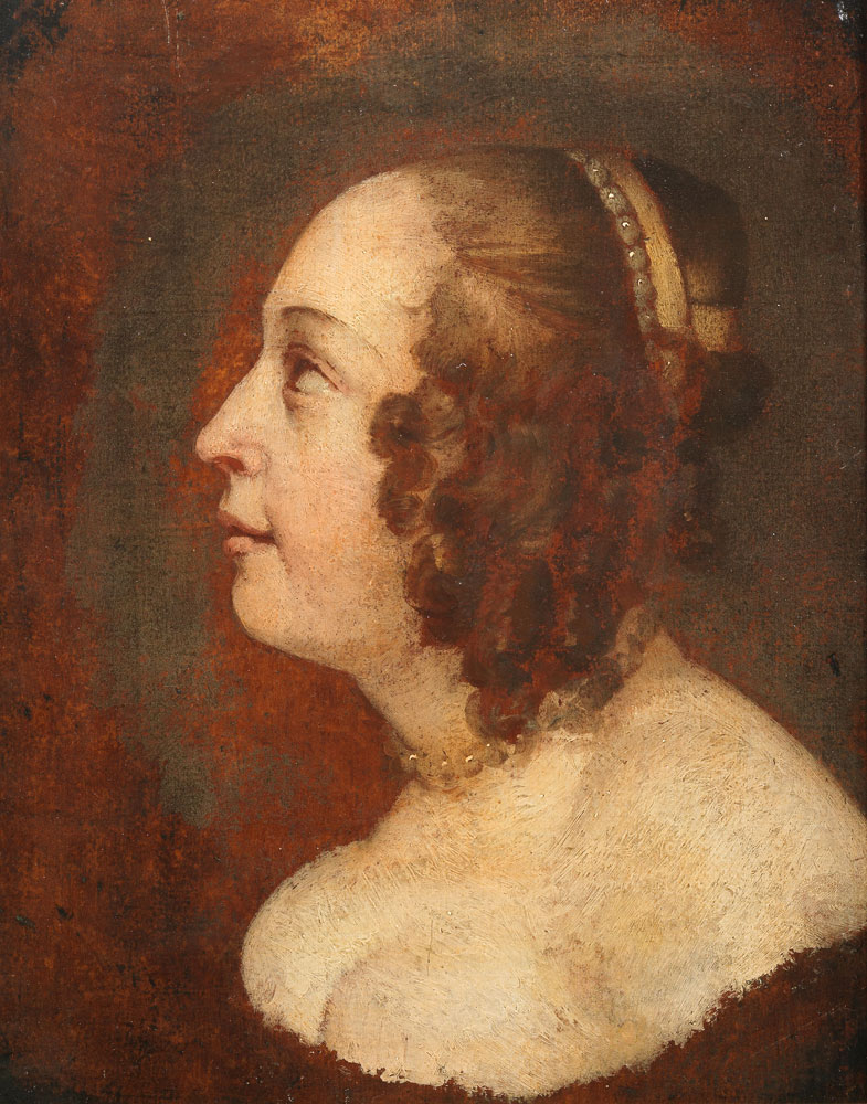Amsterdam School - Portrait of a lady, bust-length, in a black dress and pearl necklace