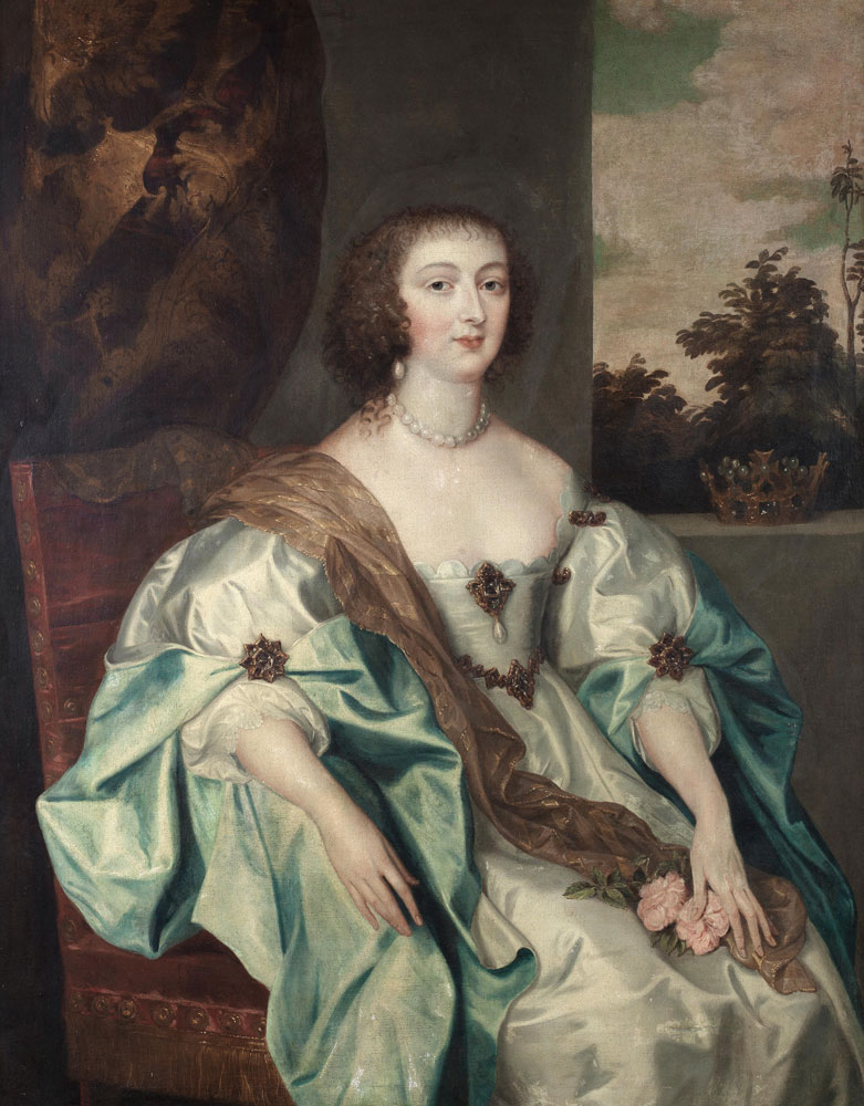 After Anthony van Dyck - Portrait of a lady, three-quarter-length, in a blue silk dress and brown sash, seated before a window