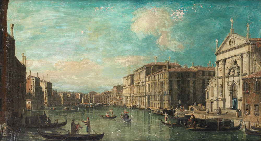 English Follower of Bernardo Bellotto - The Grand Canal, Venice, with the Church of San Stae in the foreground