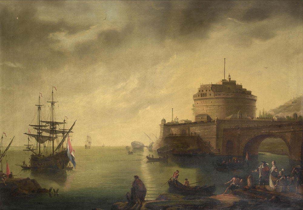 Manner of Claude Joseph Vernet - A capriccio of a Mediterranean harbour