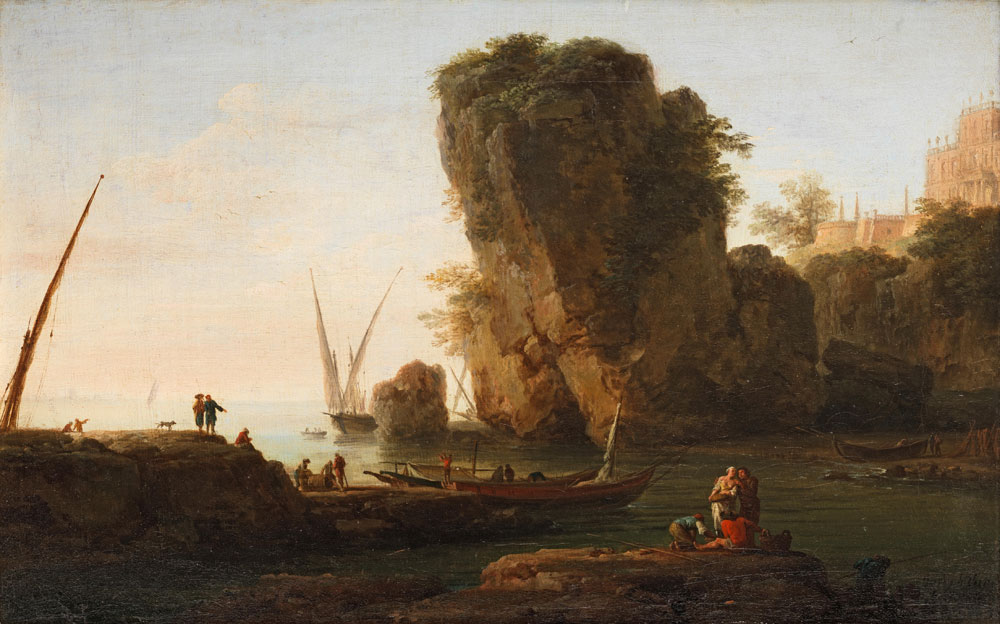 Claude Joseph Vernet - A cove on a rocky Mediterranean coast, with small vessels and fishermen