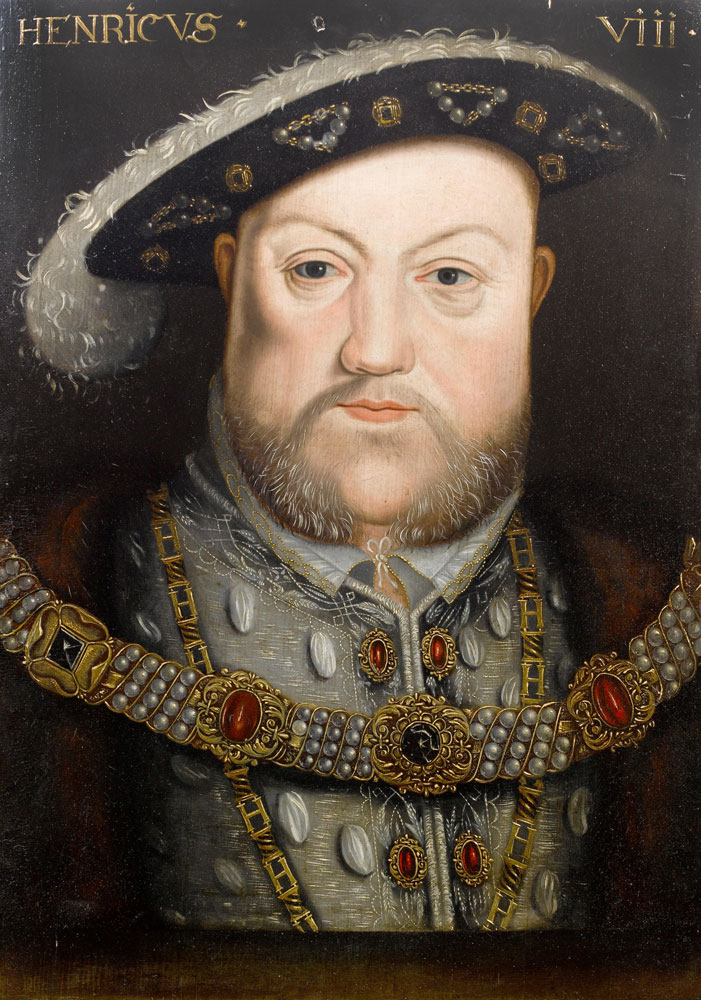 Manner of Hans Holbein the Younger - Portrait of Henry VIII, half-length, in grey embroidered costume