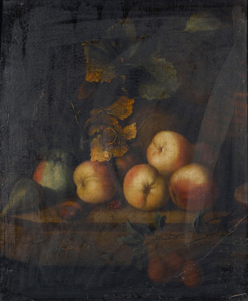 Attributed to Hermann van der Mijn - Peaches and a fig with plums on a table top