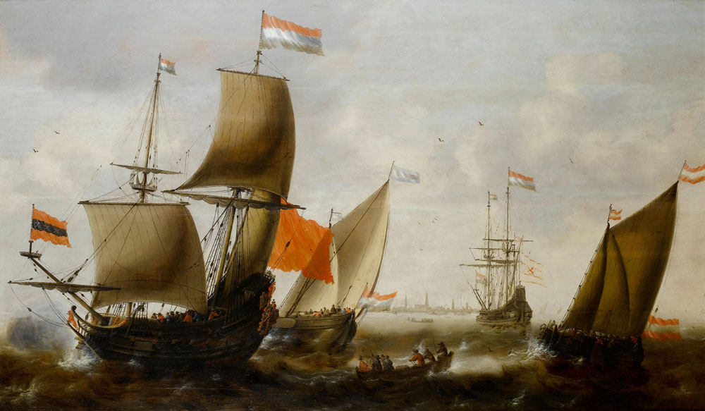 Jacob Adriaensz. Bellevois - Dutch shipping in choppy seas off the coast of Amsterdam