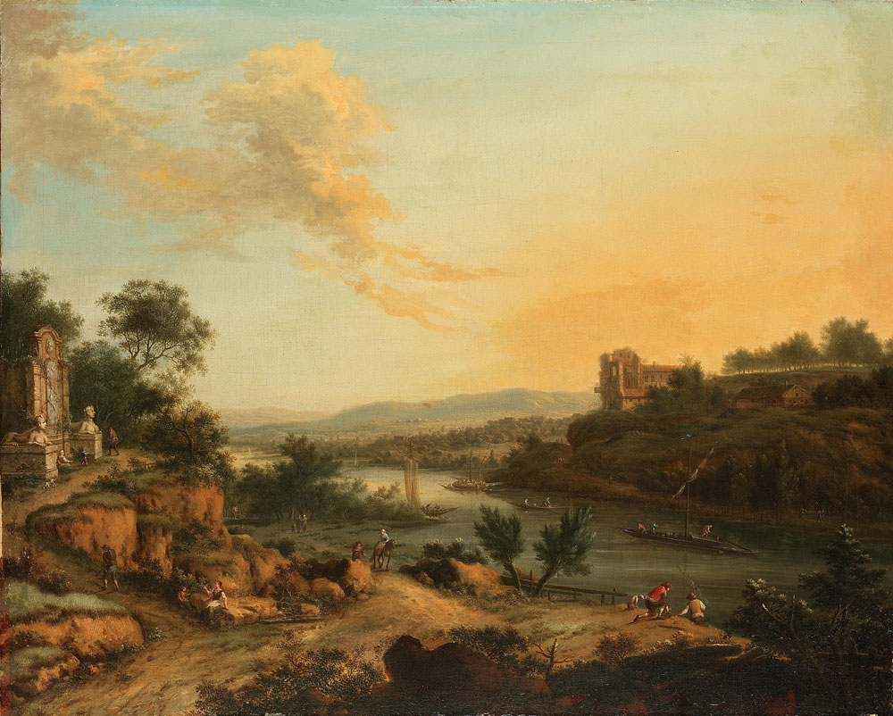 Johann Christian Vollerdt - A Rhenish river landscape