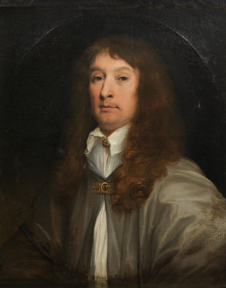 John Michael Wright - Portrait of a gentleman, bust-length, in a grey cloak