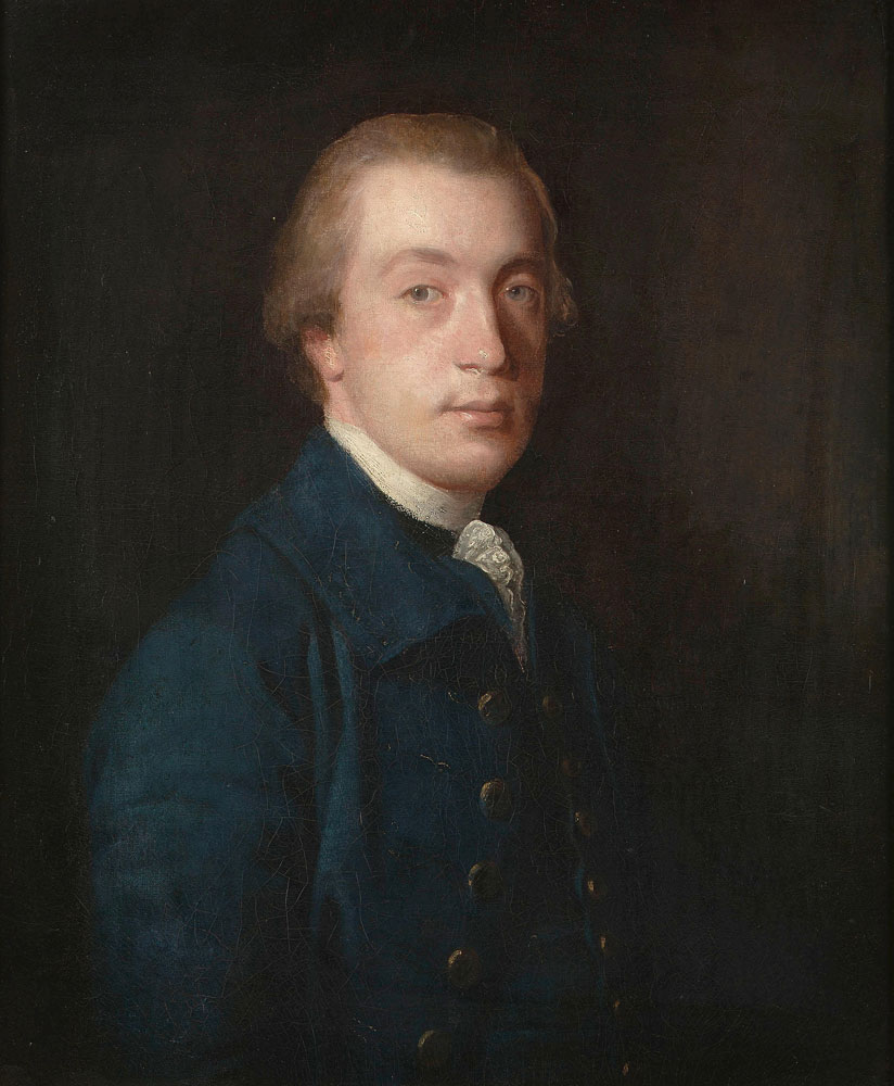 Joshua Reynolds - Portrait of a gentleman, half-length, in a blue coat and a white stock