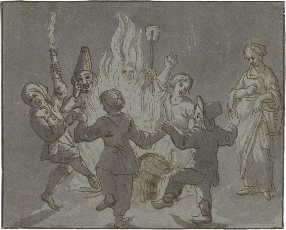 Attributed to Pieter van Laer - Fig­ures Danc­ing Around a Fire