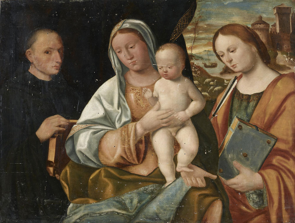 Venetian School - The Madonna and Child with Saints Leonard and Ursula(?)