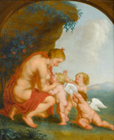 Circle of Balthasar Beschey Venus with putti, in a painted arch