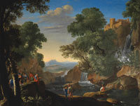 Herman van Swanevelt Italianate landscape with figures fishing by a stream