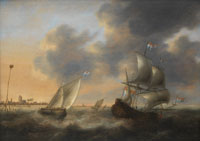 Jacob Adriaensz. Bellevois A Dutch man-o'war and a smalschip off the Low Countries
