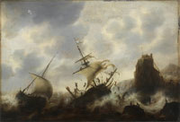 Jacob Adriaensz. Bellevois Ships foundering in rough seas off a rocky coastline