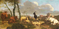Johann Heinrich Roos Cattle and goats in a landscape