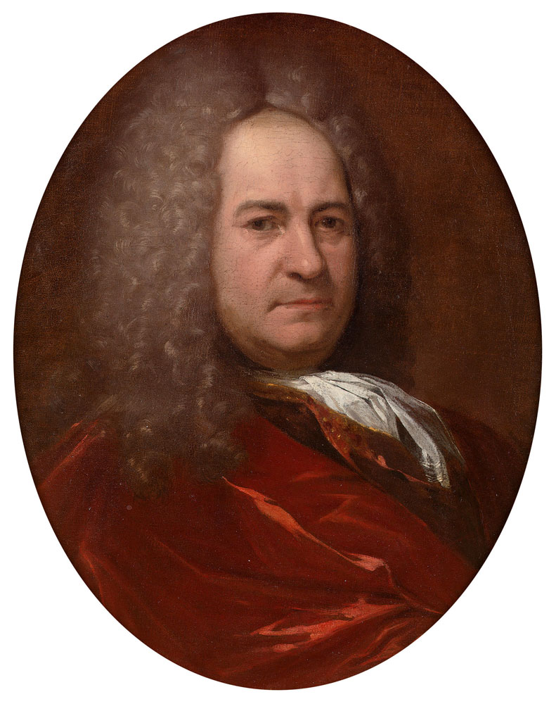 Circle of Adriaen van der Werff - Portrait of a gentleman, bust-length, in a crimson coat with a lace jabot