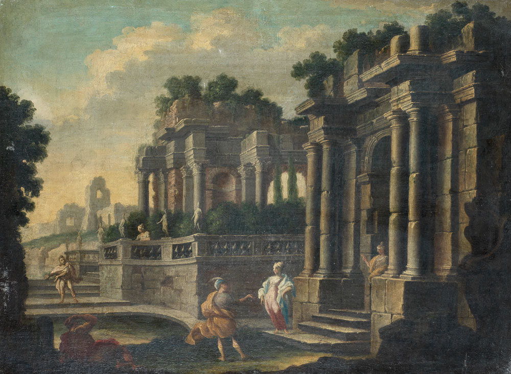 Circle of Alberto Carlieri - Elegant figures amongst classical ruins