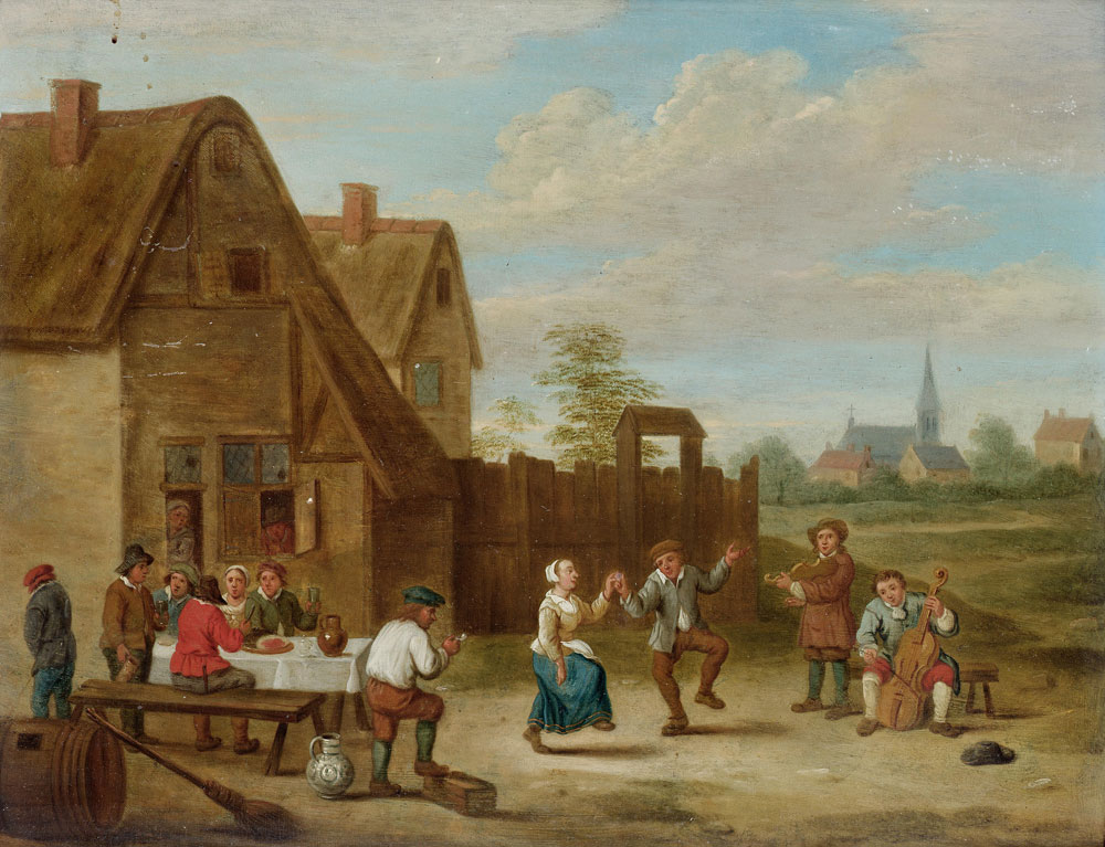 Follower of David Teniers the Younger - Peasants merrymaking outside a country inn