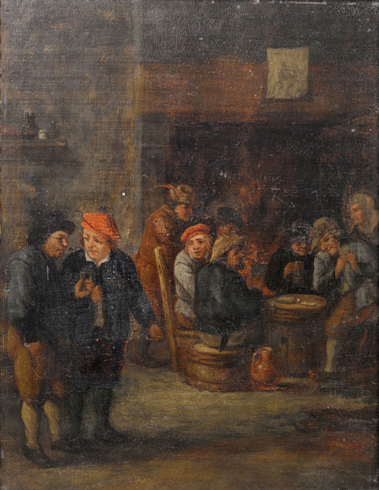 Follower of David Teniers the Younger - A tavern interior with peasants drinking and playing at cards