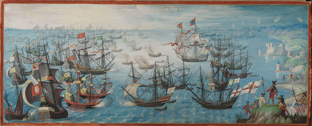 Dutch School - The conflict between the English Fleet and the Spanish Armada during the launching of English fireships on the Spanish fleet off Calais