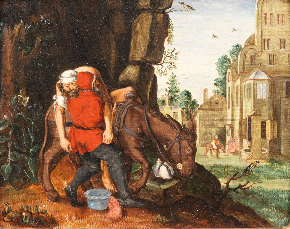Flemish School - The Good Samaritan putting the traveller on his donkey