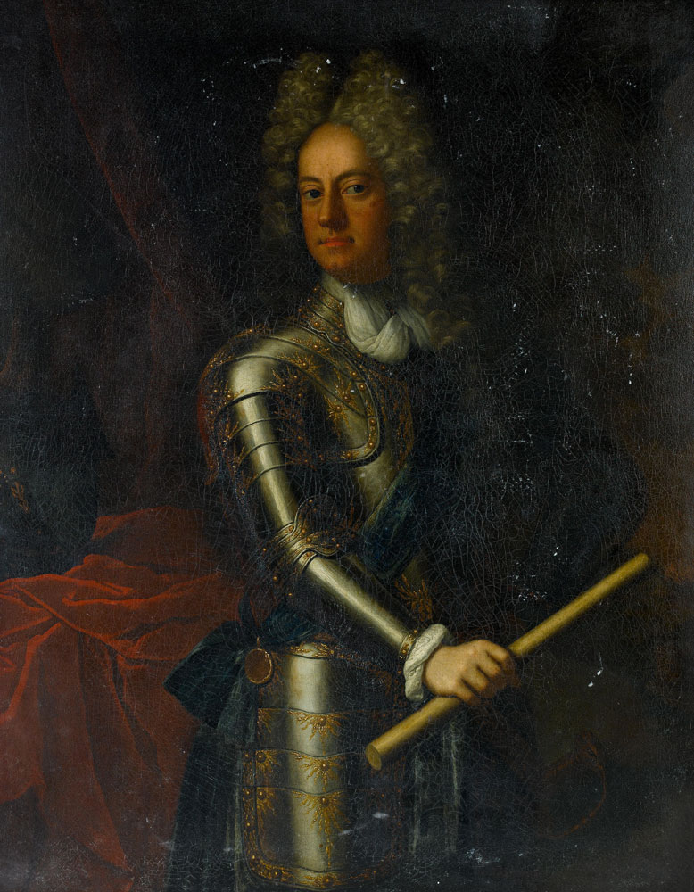 Follower of Godfrey Kneller - Portrait of a gentleman, traditionally identified as James Butler, 2nd Duke of Ormond (1665-1745), three-quarter-length, holding a marshall's baton, in a suit of armour with the sash and badge of the Order of the Garter