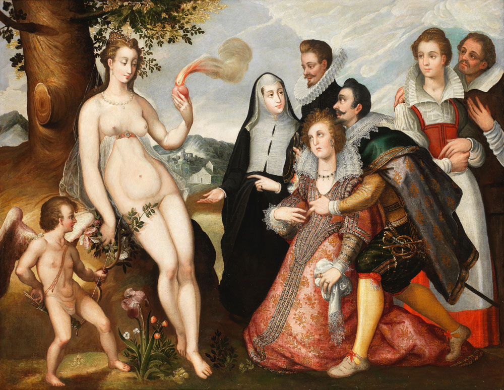 After Hendrick Goltzius - Three couples before Venus and Cupid