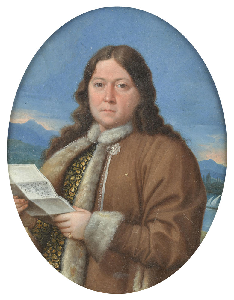Italian School - Portrait of a gentleman, half-length, in a gold embroidered costume and a fur-trimmed mantle