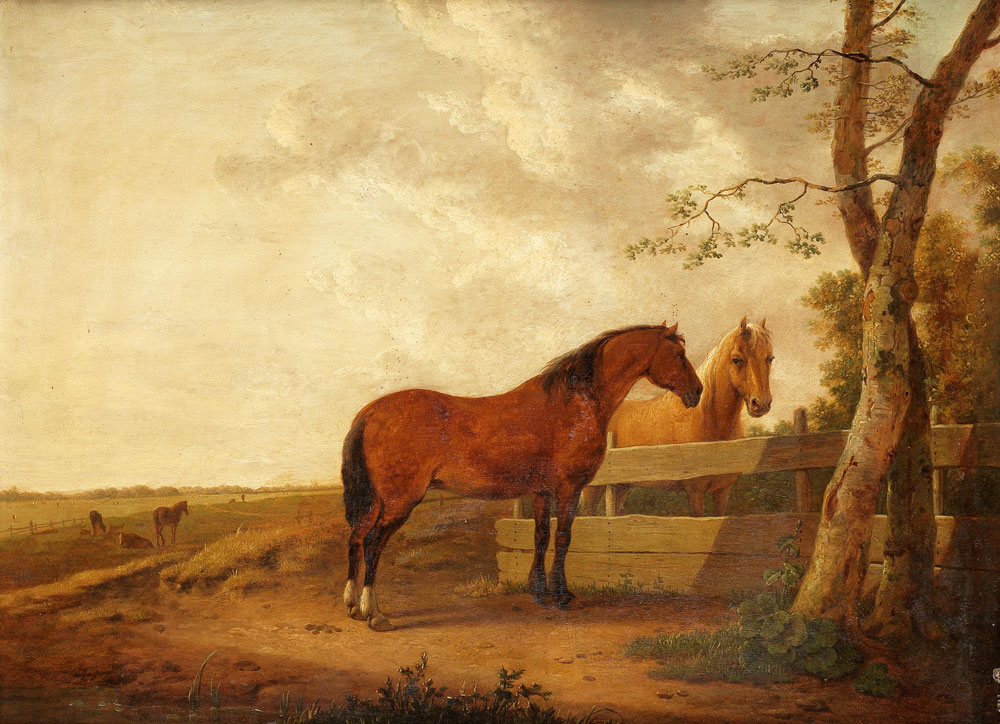 Pieter Cornelius Verbeeck - Two horses at a fence