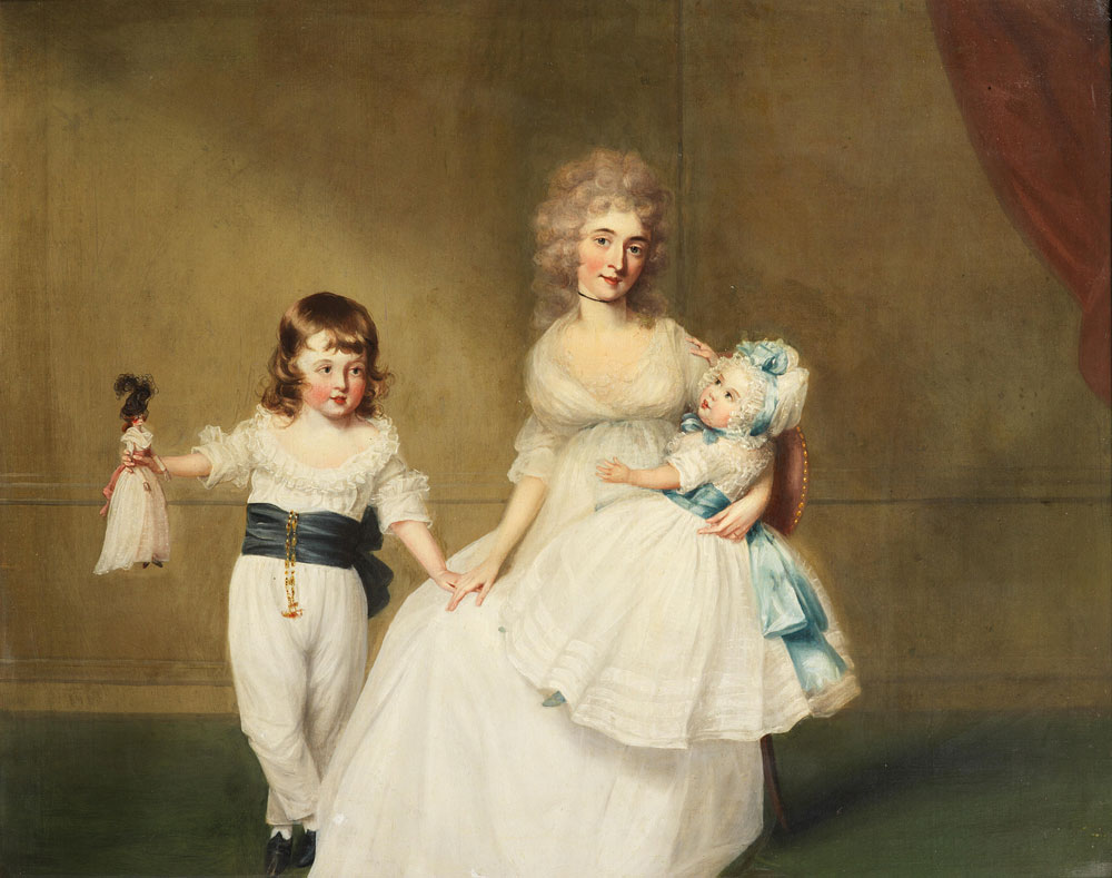 Richard Cosway - Portrait of Mrs J.P. Fector, with her two children, Peter and Mary, in an interior