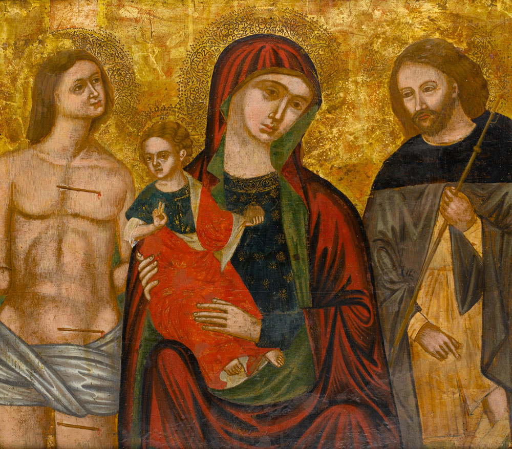 Veneto-Cretan School - The Madonna and Child with Saints Sebastian and Roch