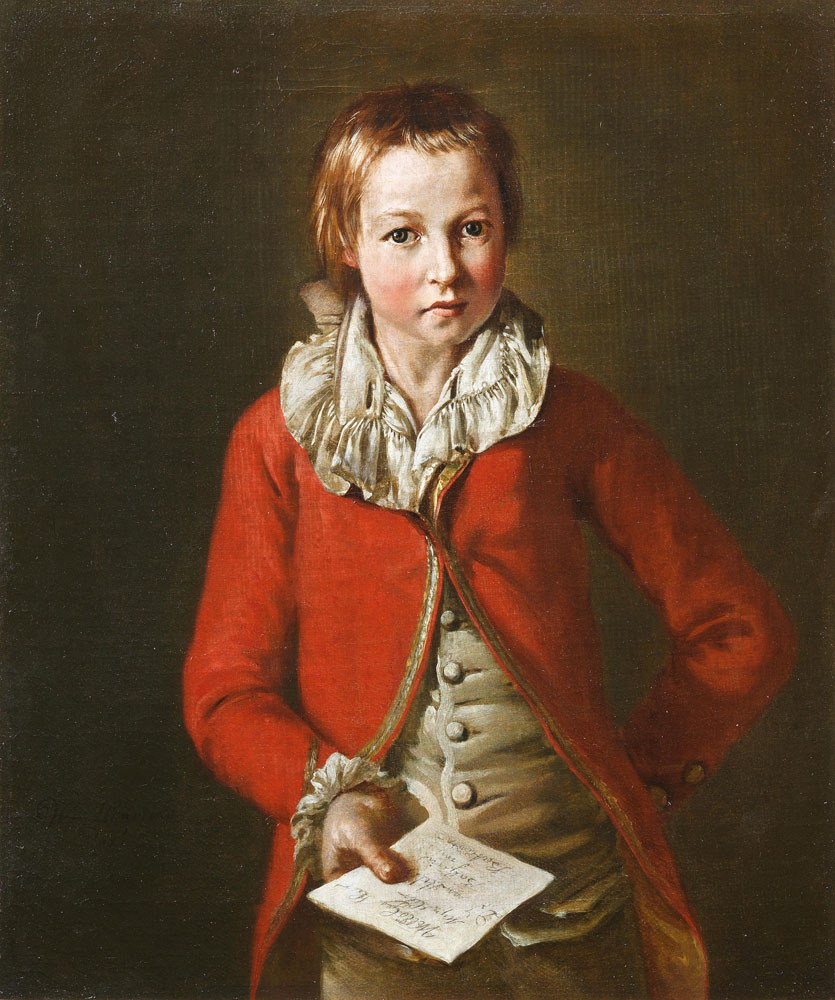 Wybrand Hendriks - Portrait of a boy, three-quarter-length, in a red coat, holding a letter