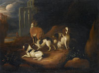 Adriaen Cornelisz. Beeldemaker Spaniels and a lurcher resting