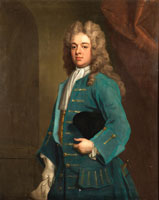 Attributed to Godfrey Kneller Portrait of a gentleman, three-quarter-length, in a green coat with a hat under his arm