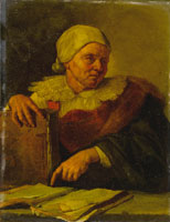 Jacob van Toorenvliet An elderly lady consulting books