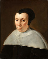 Jan de Bray Portrait of a lady, bust-length, in a black dress with a white lawn collar and a black cap