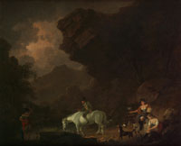 Julius Caesar Ibbetson - A traveller watering his horse at a stream