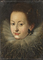 Circle of Justus Sustermans Portrait of a lady, bust-length, wearing a pearl earring and jewels in her hair
