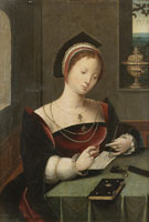 Workshop of The Master of the Female Half Lengths A woman as the Magdalen writing at a table